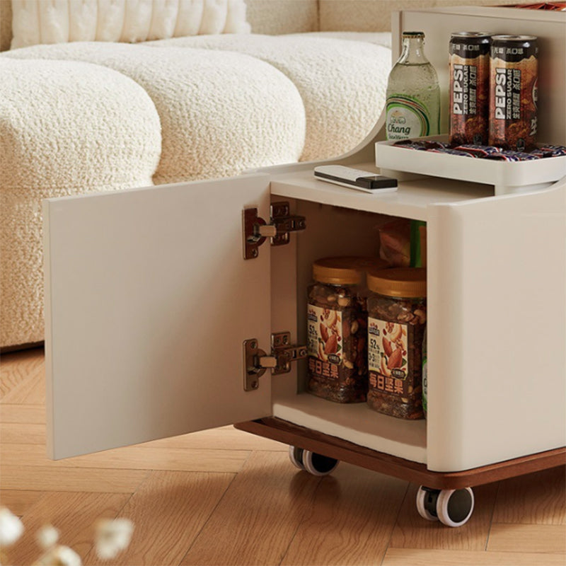 Modern Minimalist Rectangular Solid Wood Plywood Stainless Steel 360°Swivel Height Adjustable Movable End Table 5-Cabinet For Living Room