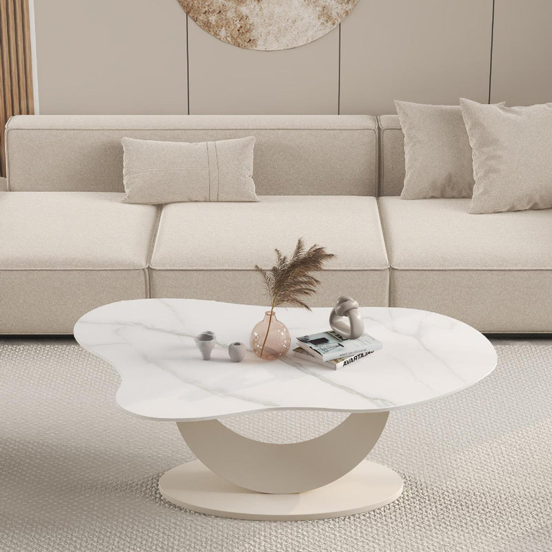 Modern Minimalist Cloud-shaped Stone Slab Carbon Steel Coffee Table For Living Room
