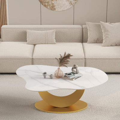 Modern Minimalist Cloud-shaped Stone Slab Carbon Steel Coffee Table For Living Room