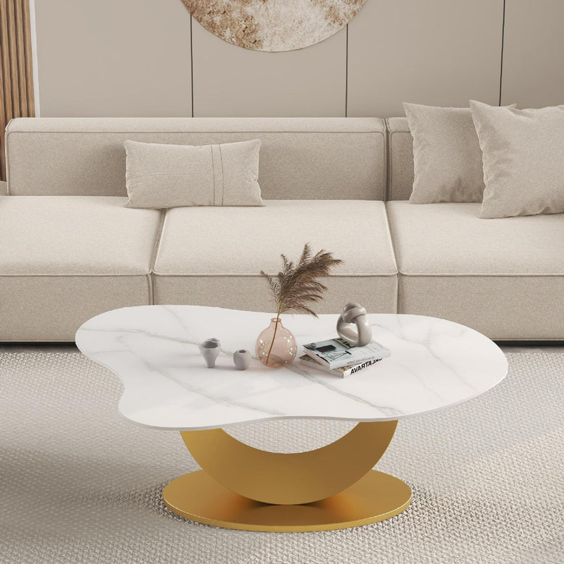 Modern Minimalist Cloud-shaped Stone Slab Carbon Steel Coffee Table For Living Room