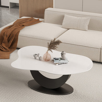 Modern Minimalist Cloud-shaped Stone Slab Carbon Steel Coffee Table For Living Room