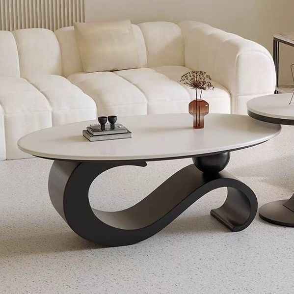 Modern Minimalist Ellipse Stone Slab Iron Coffee Table For Living Room