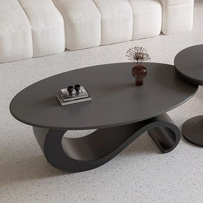 Modern Minimalist Ellipse Stone Slab Iron Coffee Table For Living Room