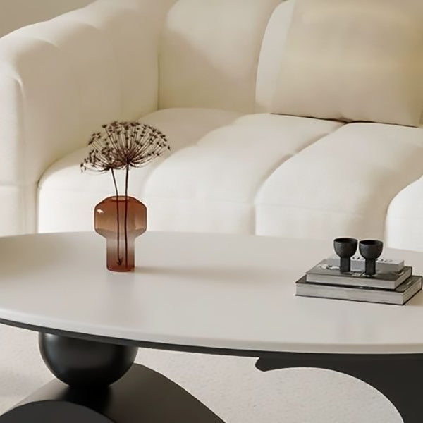 Modern Minimalist Ellipse Stone Slab Iron Coffee Table For Living Room