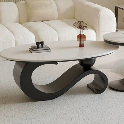 Modern Minimalist Ellipse Stone Slab Iron Coffee Table For Living Room