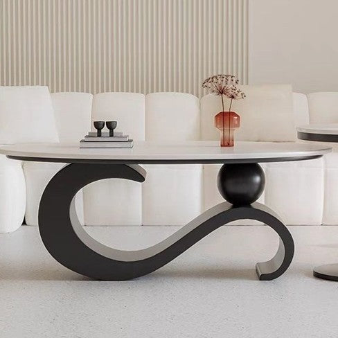 Modern Minimalist Ellipse Stone Slab Iron Coffee Table For Living Room