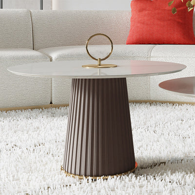 Contemporary Nordic Round Ceramic Titanium Stainless Steel Carbon Steel Microfiber Leather Coffee Table For Living Room