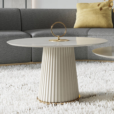 Contemporary Nordic Round Ceramic Titanium Stainless Steel Carbon Steel Microfiber Leather Coffee Table For Living Room