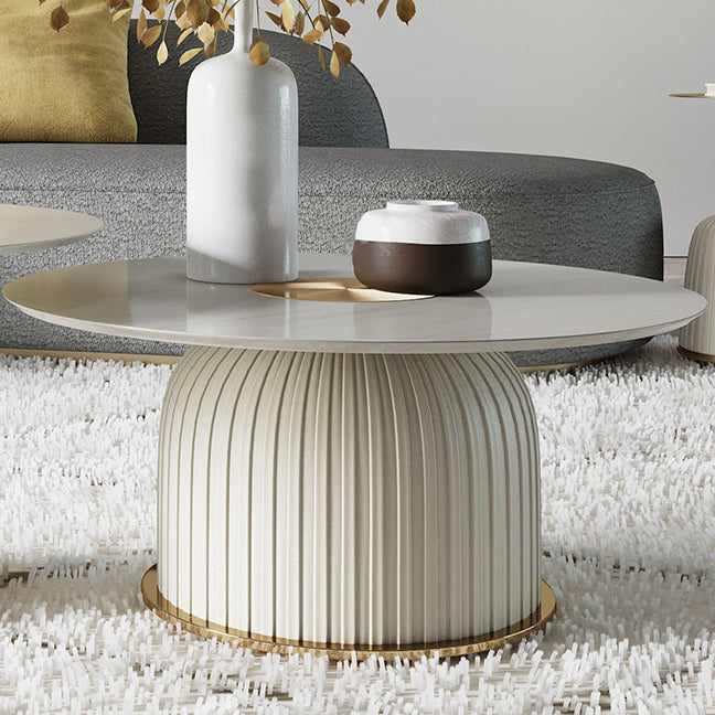 Contemporary Nordic Round Ceramic Titanium Stainless Steel Carbon Steel Microfiber Leather Coffee Table For Living Room