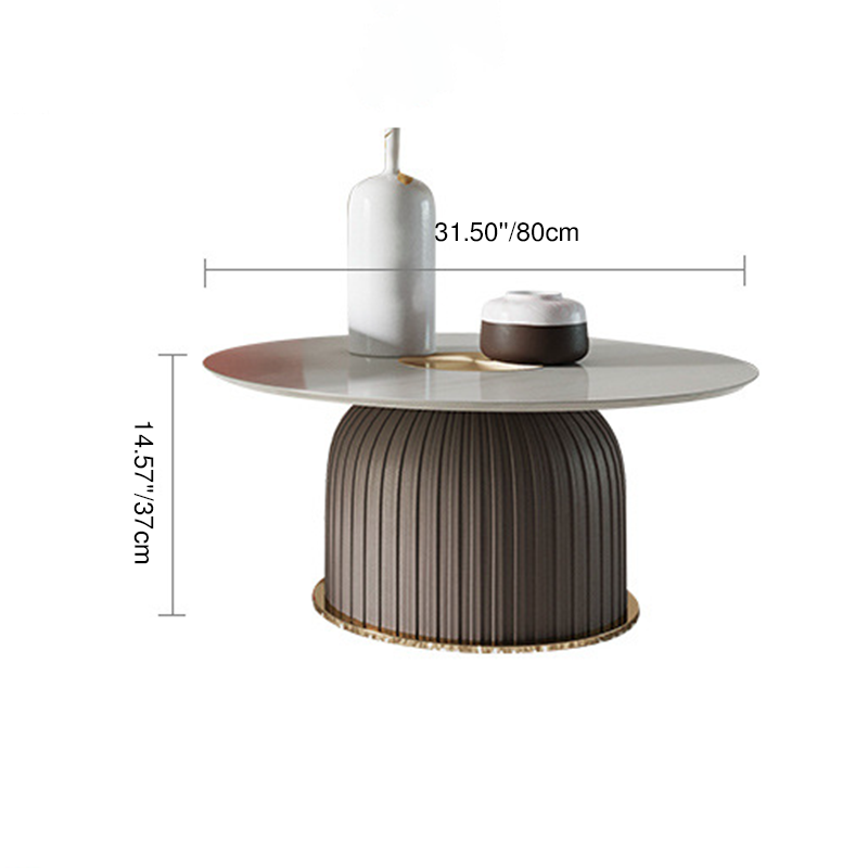 Contemporary Nordic Round Ceramic Titanium Stainless Steel Carbon Steel Microfiber Leather Coffee Table For Living Room