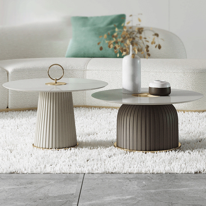 Contemporary Nordic Round Ceramic Titanium Stainless Steel Carbon Steel Microfiber Leather Coffee Table For Living Room