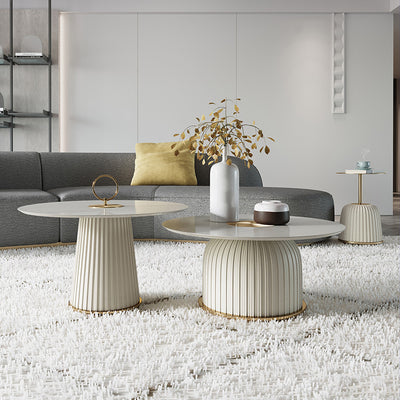 Contemporary Nordic Round Ceramic Titanium Stainless Steel Carbon Steel Microfiber Leather Coffee Table For Living Room