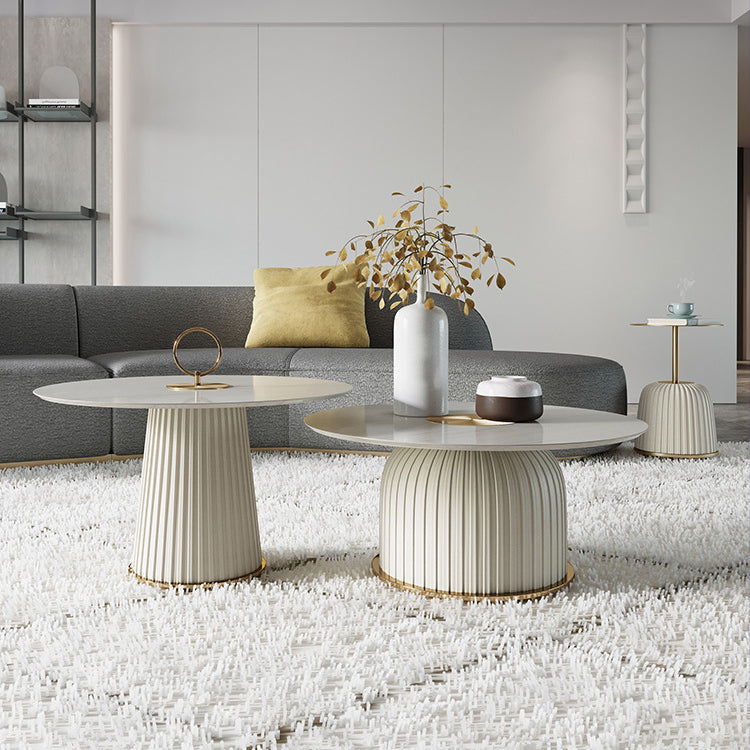 Contemporary Nordic Round Ceramic Titanium Stainless Steel Carbon Steel Microfiber Leather Coffee Table For Living Room