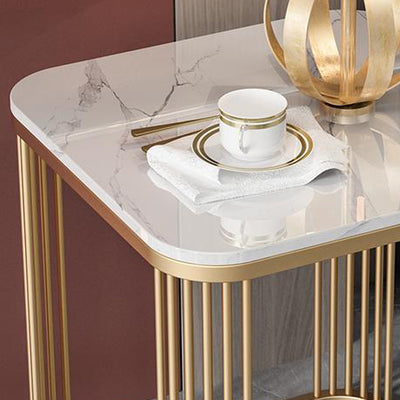 Contemporary Luxury Square Stone Slab Iron End Table For Living Room
