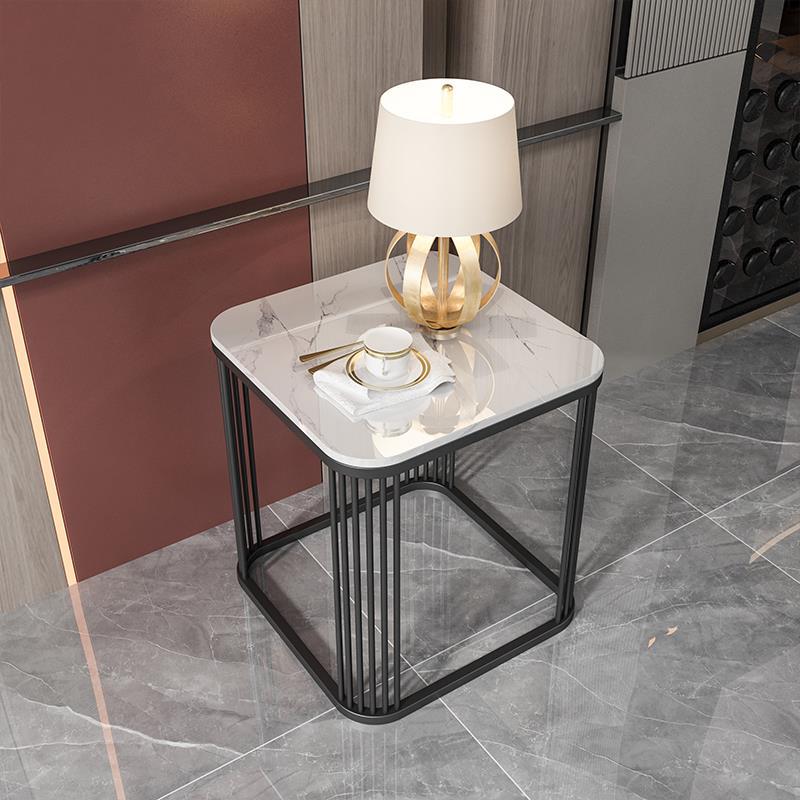 Contemporary Luxury Square Stone Slab Iron End Table For Living Room