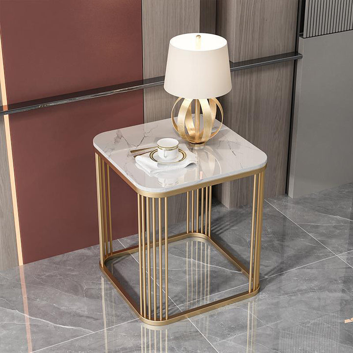 Zeitgenössischer Luxus Eisen-Beistelltisch mit quadratischer Steinplatte für das Wohnzimmer 