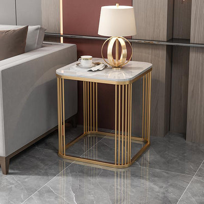 Contemporary Luxury Square Stone Slab Iron End Table For Living Room