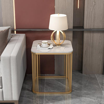 Contemporary Luxury Square Stone Slab Iron End Table For Living Room