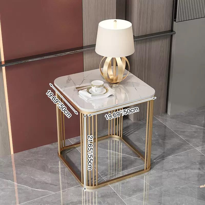 Contemporary Luxury Square Stone Slab Iron End Table For Living Room