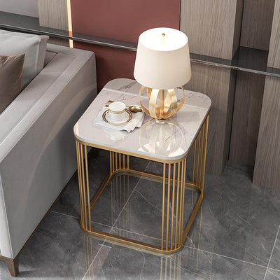 Contemporary Luxury Square Stone Slab Iron End Table For Living Room