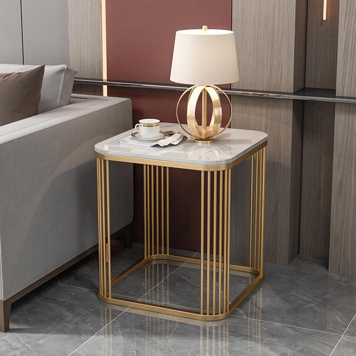 Contemporary Luxury Square Stone Slab Iron End Table For Living Room