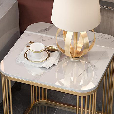 Contemporary Luxury Square Stone Slab Iron End Table For Living Room