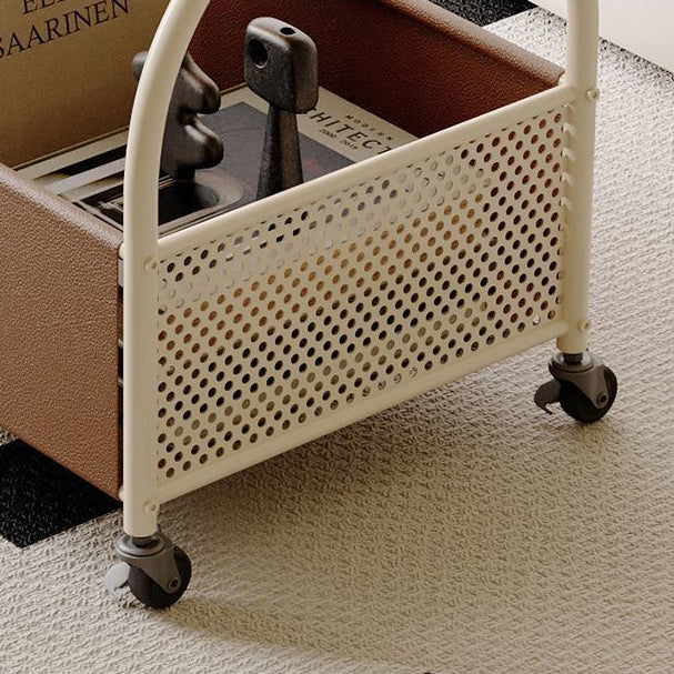 Mesa Auxiliar Móvil de 2 Niveles para Sala de Estar de Acero al Carbono con Cuero Resistente a Arañazos de Gato, Vidrio Templado Rectangular Minimalista Moderna 