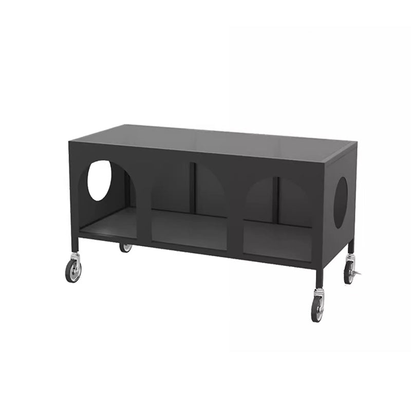 Modern Minimalist Rectangular Tempered Glass Iron Movable End Table 2-Tier For Living Room