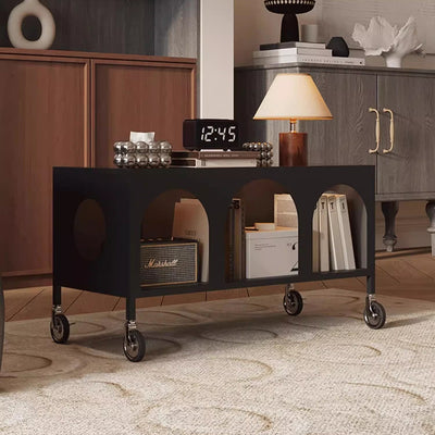 Modern Minimalist Rectangular Tempered Glass Iron Movable End Table 2-Tier For Living Room