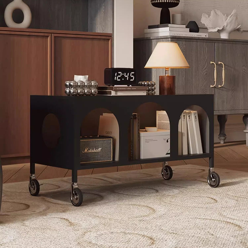 Modern Minimalist Rectangular Tempered Glass Iron Movable End Table 2-Tier For Living Room