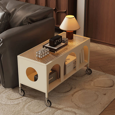 Modern Minimalist Rectangular Tempered Glass Iron Movable End Table 2-Tier For Living Room