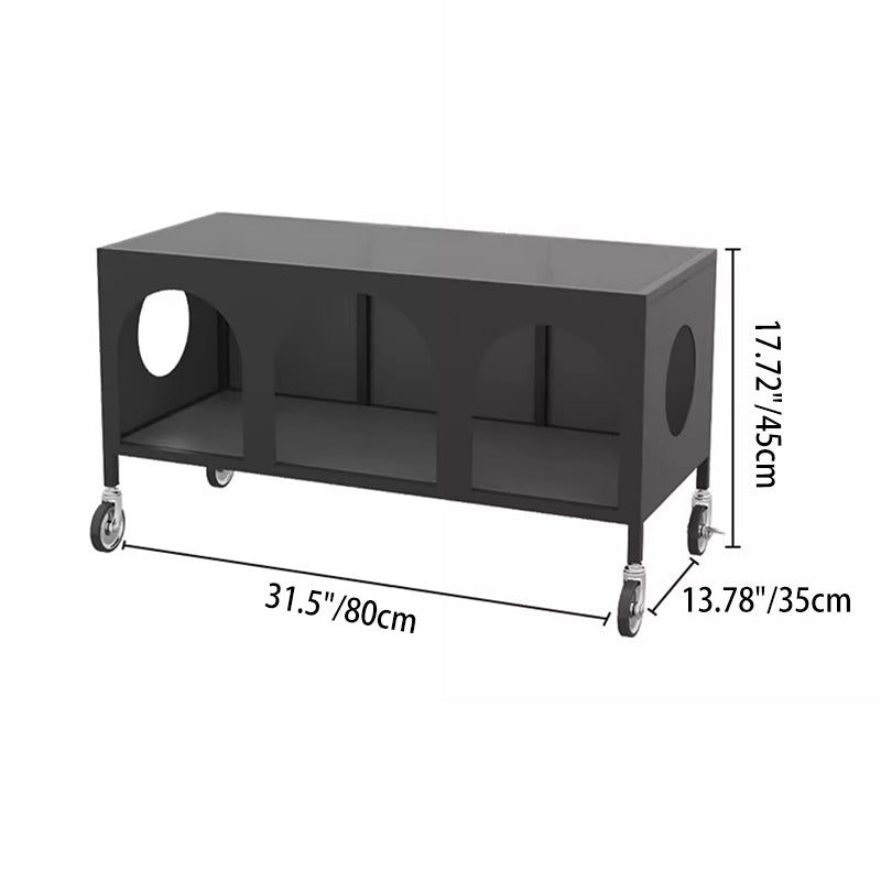 Modern Minimalist Rectangular Tempered Glass Iron Movable End Table 2-Tier For Living Room