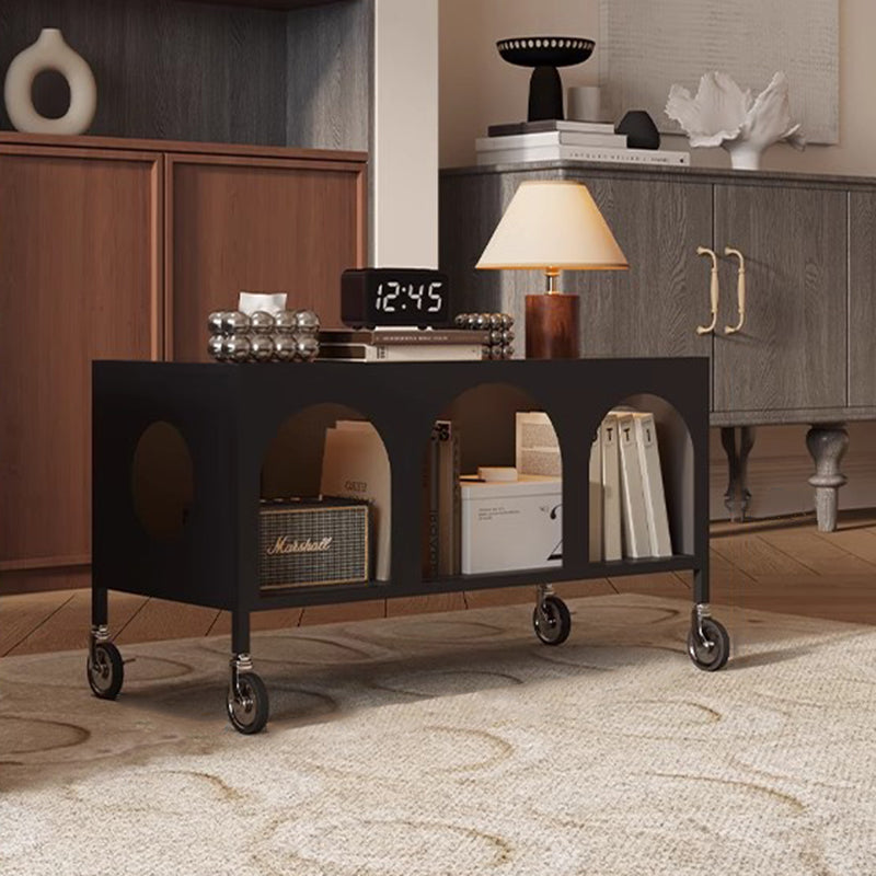 Modern Minimalist Rectangular Tempered Glass Iron Movable End Table 2-Tier For Living Room