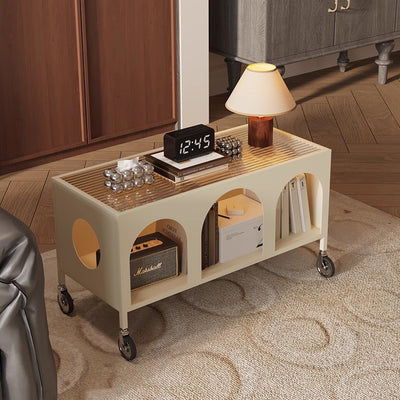 Modern Minimalist Rectangular Tempered Glass Iron Movable End Table 2-Tier For Living Room