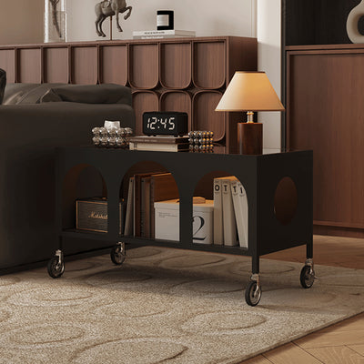 Modern Minimalist Rectangular Tempered Glass Iron Movable End Table 2-Tier For Living Room