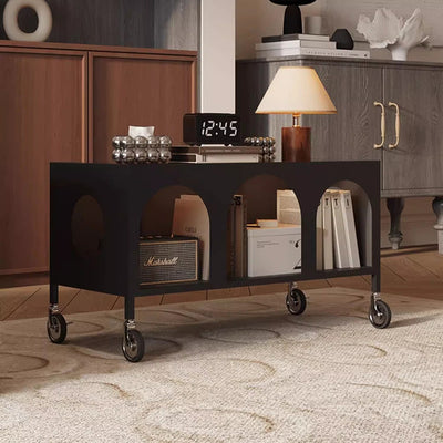 Modern Minimalist Rectangular Tempered Glass Iron Movable End Table 2-Tier For Living Room