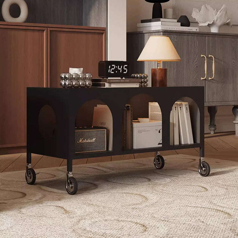 Modern Minimalist Rectangular Tempered Glass Iron Movable End Table 2-Tier For Living Room