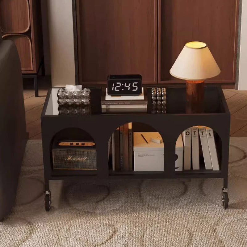 Modern Minimalist Rectangular Tempered Glass Iron Movable End Table 2-Tier For Living Room