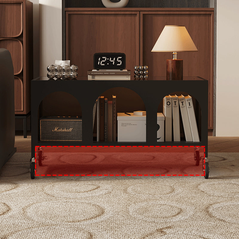 Modern Minimalist Rectangular Tempered Glass Iron Movable End Table 2-Tier For Living Room