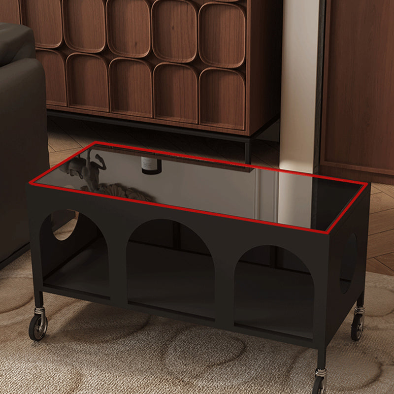 Modern Minimalist Rectangular Tempered Glass Iron Movable End Table 2-Tier For Living Room