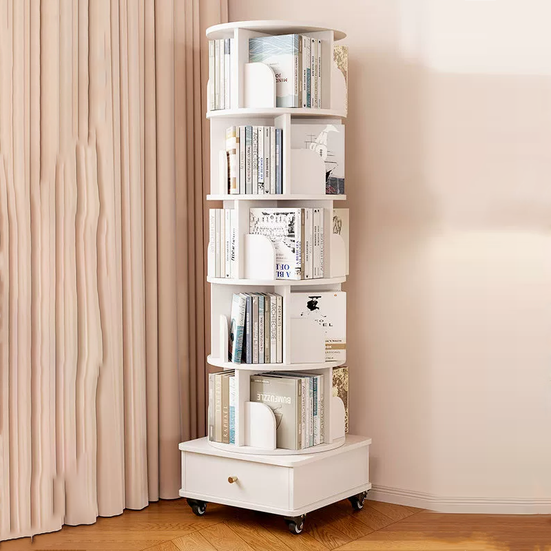 Bibliothèque moderne minimaliste ronde en MDF pivotante à 360° et mobile à 4/5 niveaux pour salon 