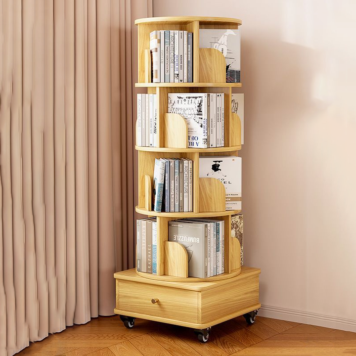 Bibliothèque moderne minimaliste ronde en MDF pivotante à 360° et mobile à 4/5 niveaux pour salon 