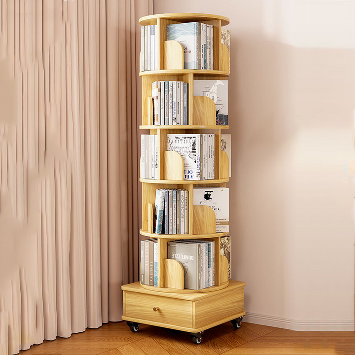 Bibliothèque moderne minimaliste ronde en MDF pivotante à 360° et mobile à 4/5 niveaux pour salon 