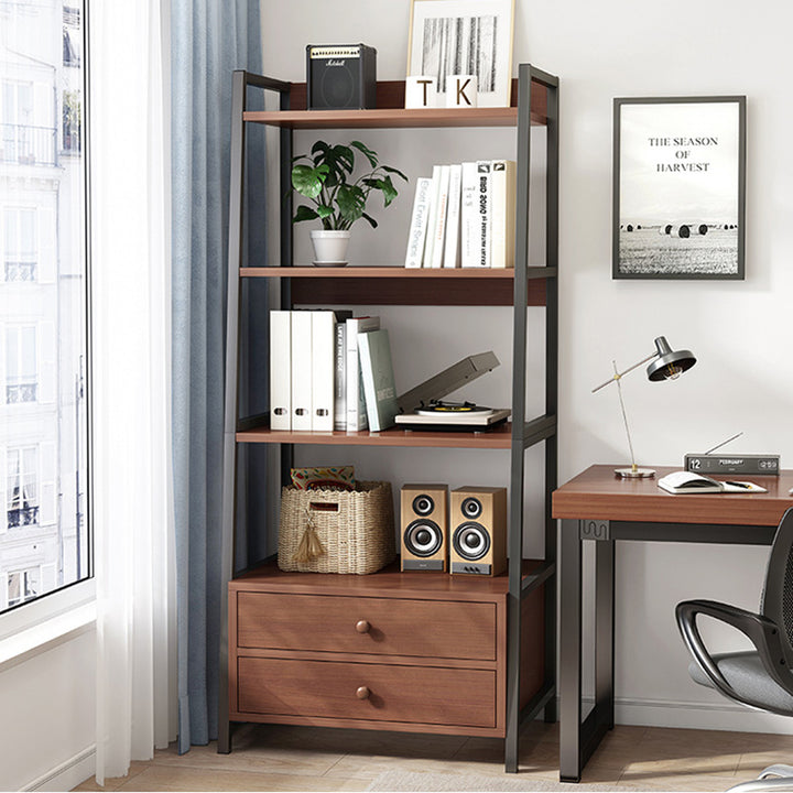 Estantería moderna minimalista rectangular de MDF y acero de 4 niveles para sala de estar 