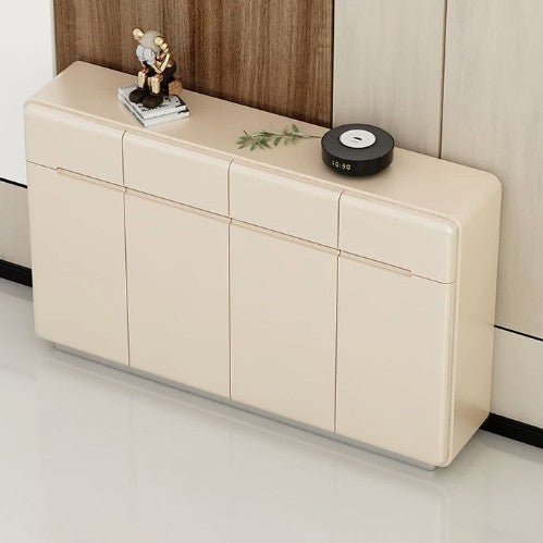Rangement à chaussures rectangulaire minimaliste moderne en HDF et bois de pin à 4 niveaux pour entrées 