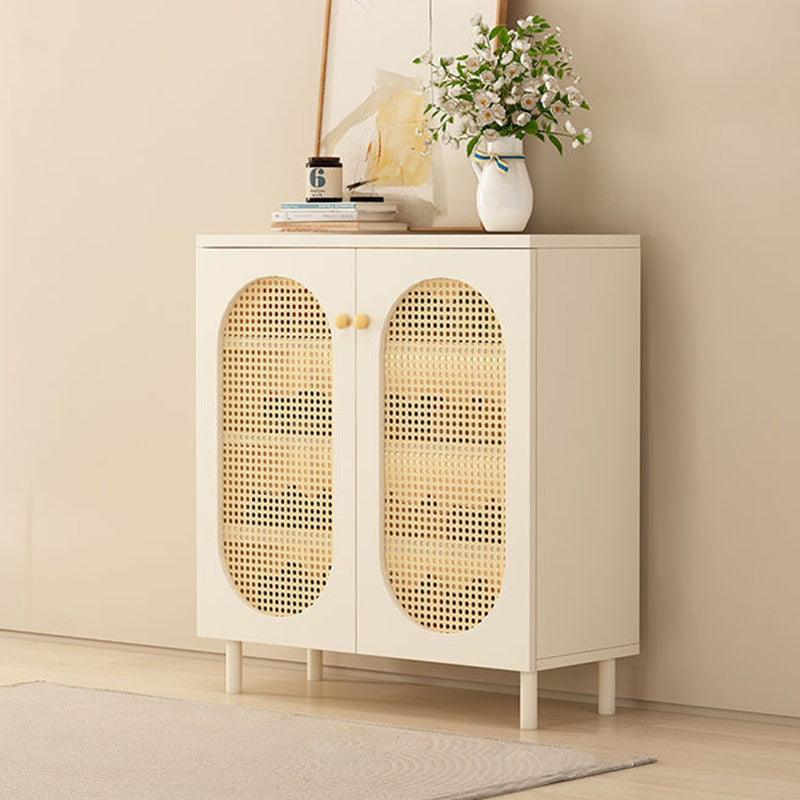 Moderner minimalistischer rechteckiger Rattan-Glas-MDF-Massivholz-Öko-Board-Webschuhspeicher 4-stufig für Eingangsbereiche 