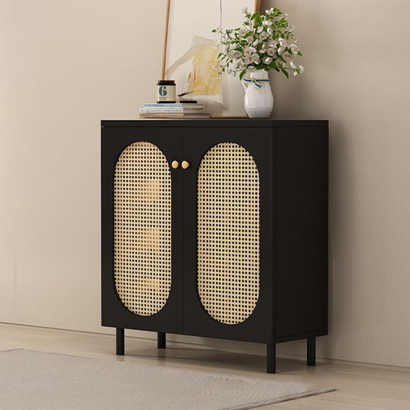 Moderner minimalistischer rechteckiger Rattan-Glas-MDF-Massivholz-Öko-Board-Webschuhspeicher 4-stufig für Eingangsbereiche 