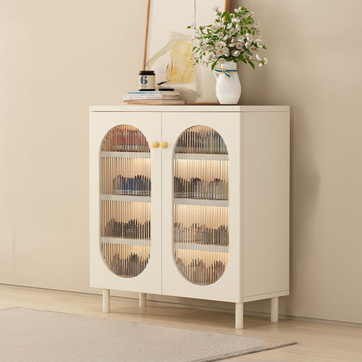 Moderner minimalistischer rechteckiger Rattan-Glas-MDF-Massivholz-Öko-Board-Webschuhspeicher 4-stufig für Eingangsbereiche 
