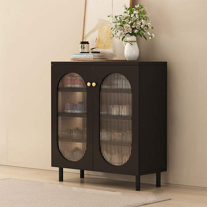 Moderner minimalistischer rechteckiger Rattan-Glas-MDF-Massivholz-Öko-Board-Webschuhspeicher 4-stufig für Eingangsbereiche 