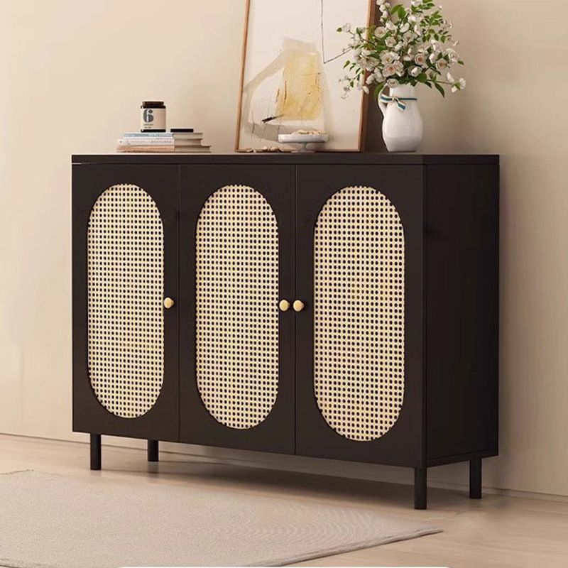 Moderner minimalistischer rechteckiger Rattan-Glas-MDF-Massivholz-Öko-Board-Webschuhspeicher 4-stufig für Eingangsbereiche 